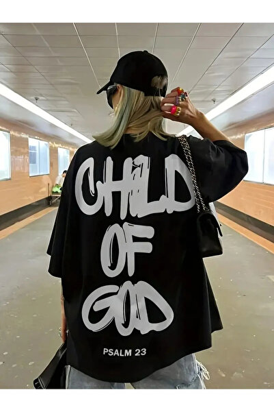 npLStore Tricou oversize unisex, 100% bumbac, imprimat Copilul lui Dumnezeu