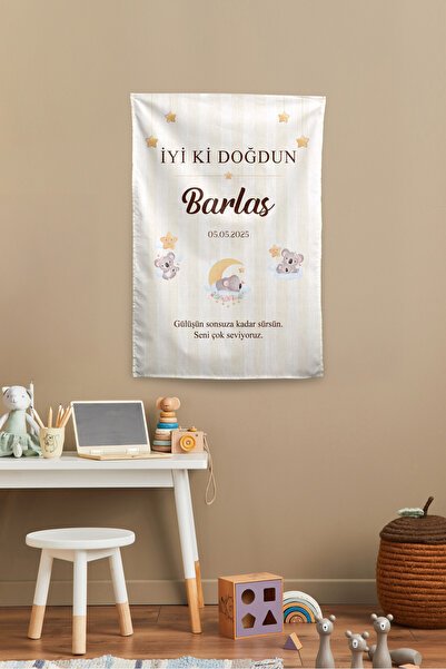 Vagonik Kişiye Özel Doğum Günü Koala Temalı Happy Birthday Duvar Örtüsü Duvar...