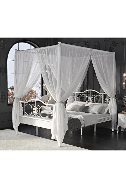 Reyo Pero Sultan Çift Kişilik Başlıklı Ferforje Metal Beyaz Karyola (Cibinliksiz) 180x200