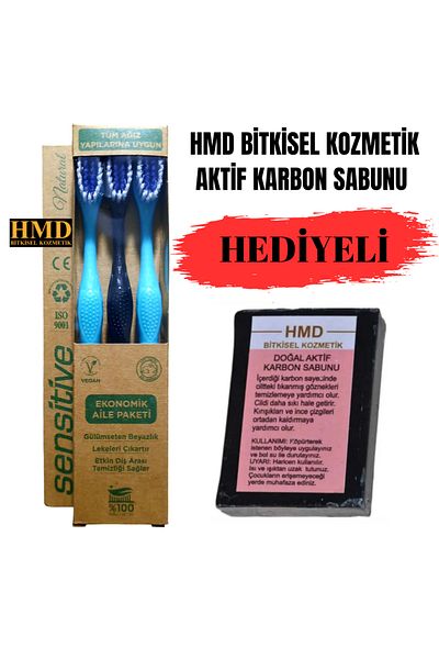 Herbadent Hmd Chips Toothbrush Medium Hard X 3 Pack Activated Carbon Soap Gift