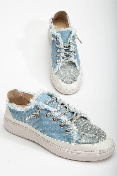 Hayalimdeki Ayakkabı Pantofi de damă Neva Stone cu talpă plată din denim albastru