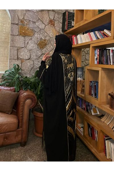 fiore fashion Black Chiffon Kaftan - Islamic Ferace, Thin Fabric, Suitable for Size 38-46