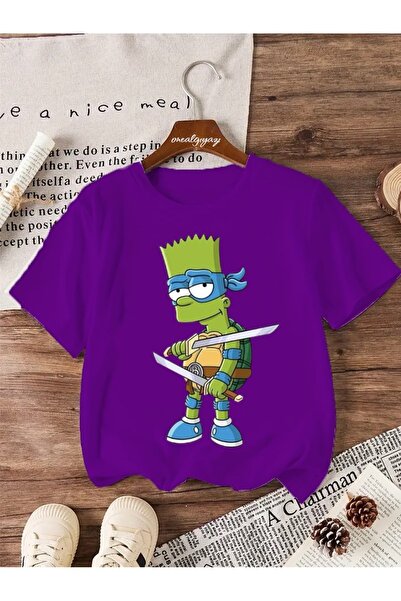 oneagılyazı تي شيرت كبير الحجم للأطفال مطبوع عليه سلحفاة بارت