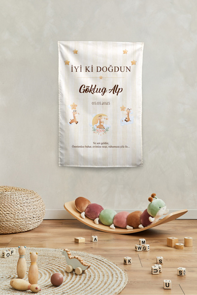 Vagonik Kişiye Özel Doğum Günü Zürafa Temalı Happy Birthday Duvar Örtüsü Duva...