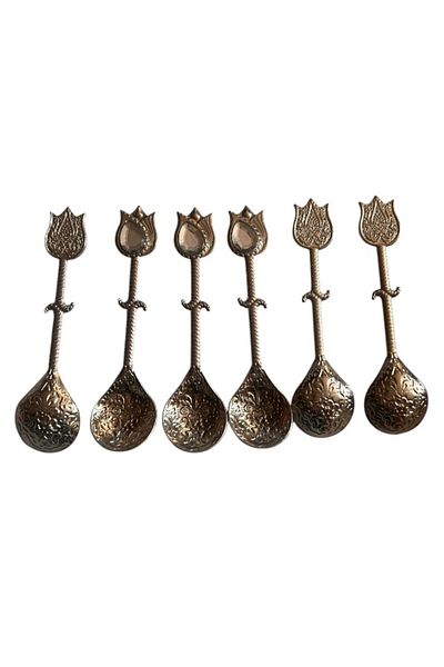 onyyapim Vintage 6-Piece Tulip Shape Silver Looking White Stone Tea Coffee Jam Spice Spoon