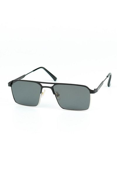 Di Caprio Men's Black Silver Polarized Protected Rectangular Model Sunglasses