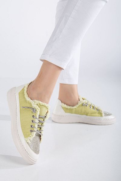 Hayalimdeki Ayakkabı Neva Stone Flat Sole Women's Yellow Denim Sneakers
