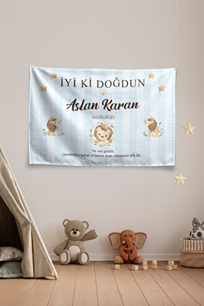 Vagonik Kişiye Özel Doğum Günü Aslan Temalı Happy Birthday Duvar Örtüsü Duvar...