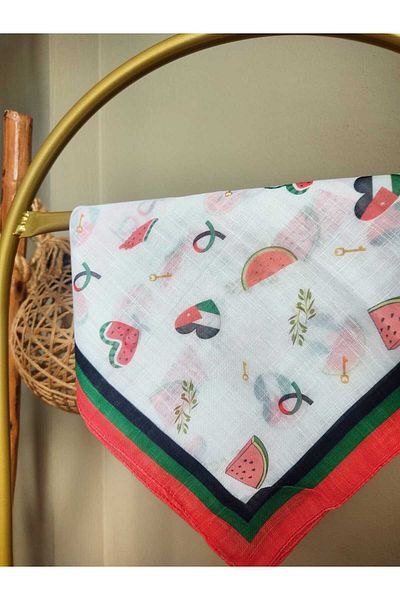 HURİSÖNMEZ Girl's Palestinian Themed Watermelon Cotton 80*80 cm Children's Scarf