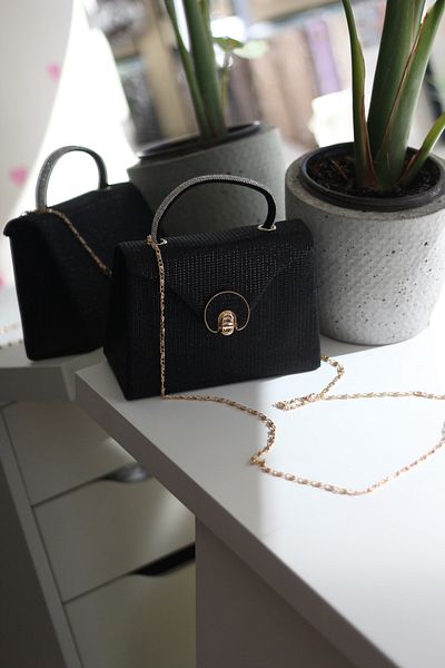 Moom Bag Women's Black Silvery Oval Gold Accessory Stone Handle Evening Dress Handbag