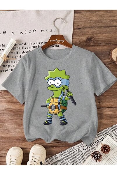 oneagılyazı تي شيرت كبير الحجم للأطفال مطبوع عليه سلحفاة ليزا