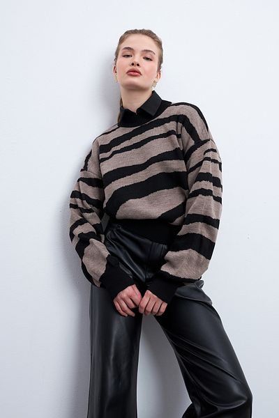 Know Rollkragenpullover mit grafischem Muster in Schwarz - Braun