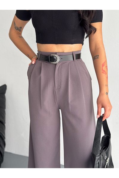 Gugus Women's Palazzo Dabil Fabric Pants Wide Leg Light Lycra Belt Detail Model