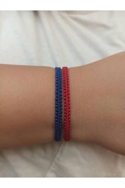 TREND Set of 2 Knitted Navy Blue Claret Red Macrame String Bracelet, Gift Bracelet, Unisex Bracelet