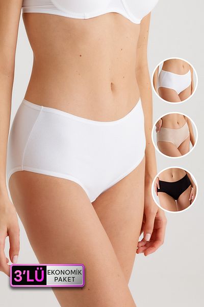 Pierre Cardin Women's 3-Piece Economic Pack Black-white-tan 2033 Maxi Cut Cotton Basic Panties