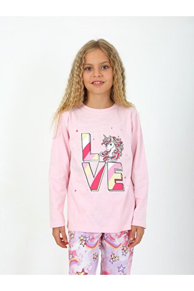 vitmo Lány hosszú ujjú 100% pamut pizsama szett Star Love Powder Pink