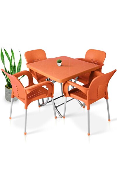 nar sokağı 80x80 Metal Ayaklı Bahçe Balkon Masa Takımı Turuncu