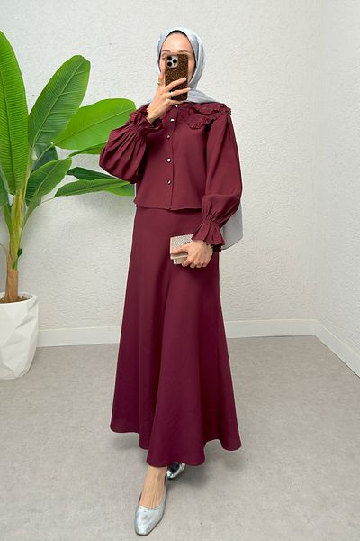 Salih Çelebi Σετ Φούστα Baby Collar 2255 - Μπορντό