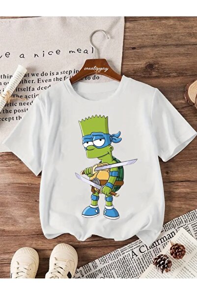 oneagılyazı تي شيرت كبير الحجم للأطفال مطبوع عليه سلحفاة بارت