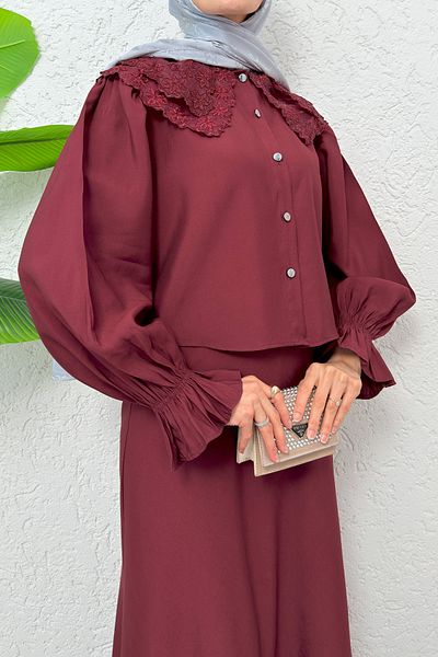 Salih Çelebi Σετ Φούστα Baby Collar 2255 - Μπορντό