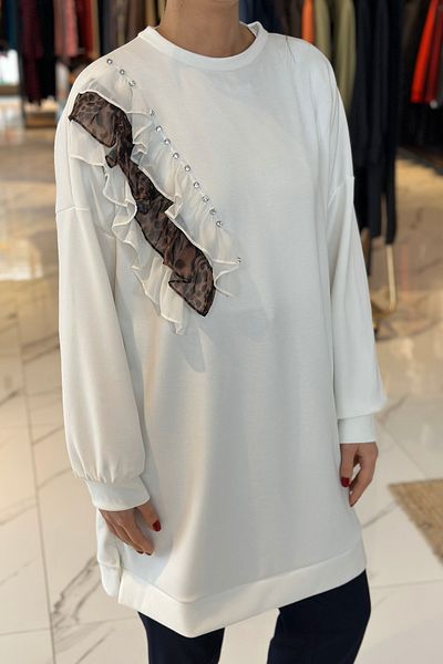 REMSA Leopard Ruffle Tunic 31466 Ecru Color