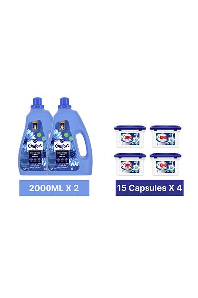 Comfort مجموعة منعم الأقمشة OMO 3 في 1 + Comfort Iris & Jasmine Power Clean