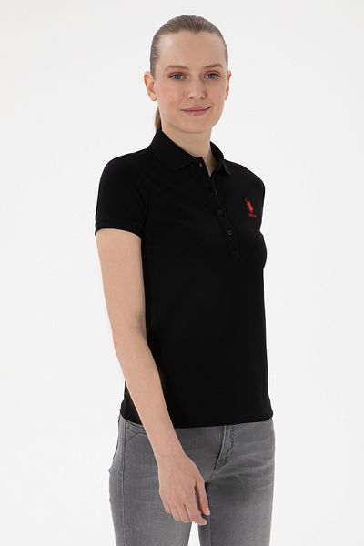 U.S. Polo Assn. Women's Black Basic Polo Neck T-Shirt 50280037 -Vr046