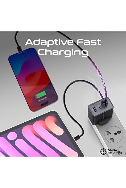 Promate 67W USB-C GaN Wall Charger, Ultra-Compact Dual USB-C Power Delivery Laptop Charger