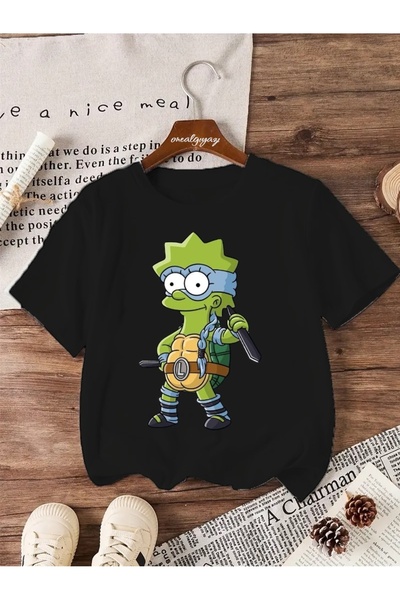 oneagılyazı تي شيرت كبير الحجم للأطفال مطبوع عليه سلحفاة ليزا