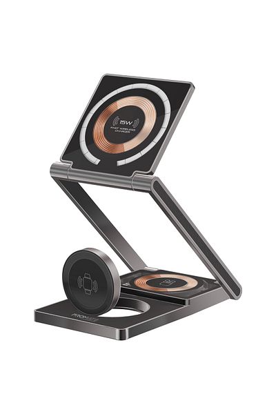 Promate 3-In-1 Magnetic Charging Station With 15W Charging Stand, 5W AirPods Charger,3W Apple Watch  Charger