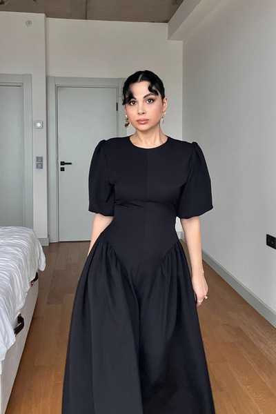 Seda Yalçın Atelier Black Balloon Sleeve Corset Paris Dress