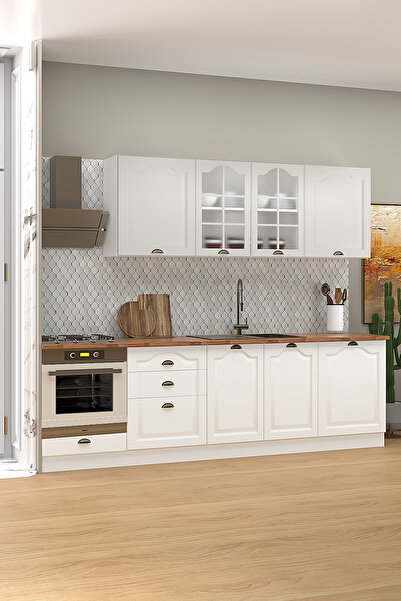 Fly Mobilya 270 Cm Greena White Tezgahlı %100 Mdf Hazır Mutfak Dolabı