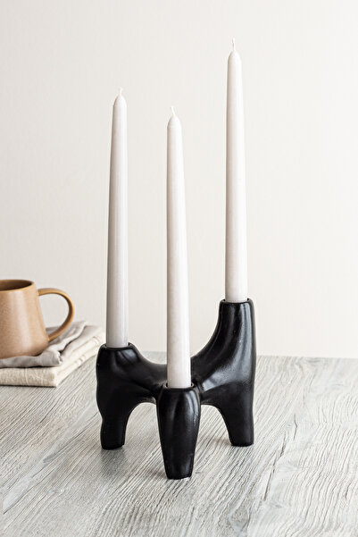 SANAT SEPET İŞLERİ Siyah Iskandinav Tarzı 3 Ayaklı Beton Şamdan - 3'lü Şamdan...