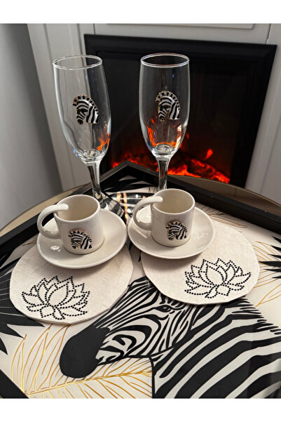 Menar Tasarım Lotus Flower Embroidered Presentation Napkin and Ashes 6 Pieces