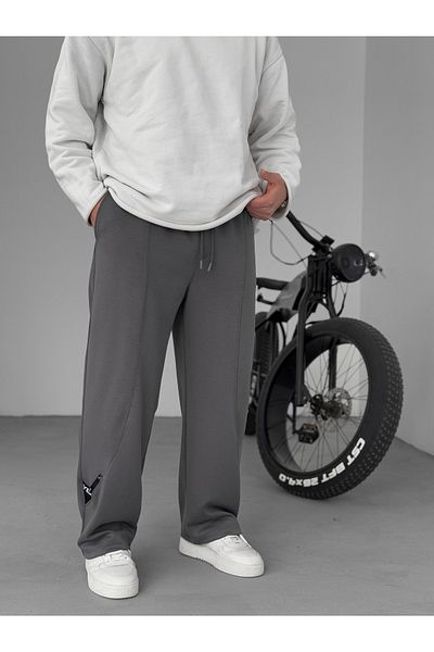 BYBASICMAN Smoked Stitched Detailed Pipe Leg Sweatpants Yp-5001