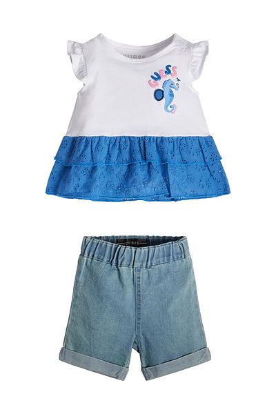 Guess Set trička a džínových kraťasů bílé, modré dětské