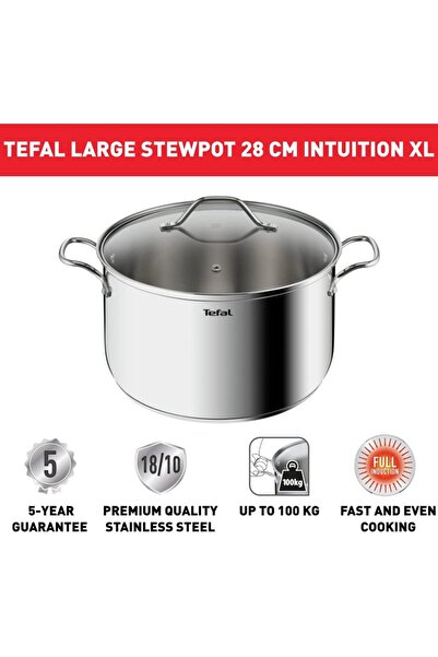 TEFAL Intuition XL Stockpot | 28cm | Premium Stainless Steel 18/10 | Induction Compatible