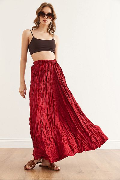 Olalook Fusta clopot țesătă maxi burgundy pentru femei ETK- 19000300
