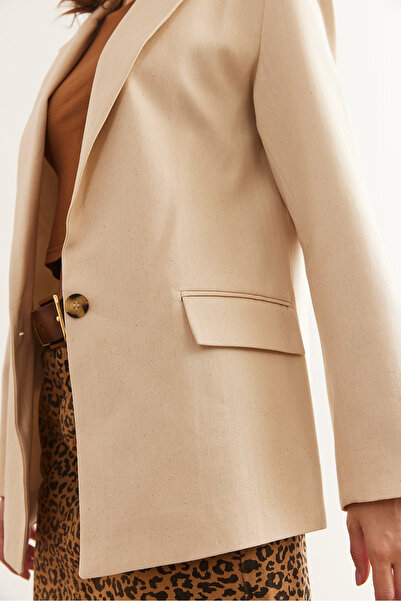 Olalook Γυναικείο λινό μπουφάν με λεπτομέρεια από πέτρα Leopard με επένδυση Premium CKT- 19000427