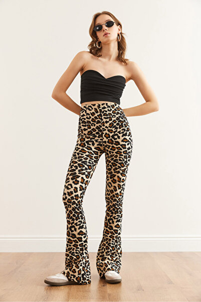 Olalook Kadın Leopar Taş İspanyol Paça Fitilli Tayt TYT-19000090