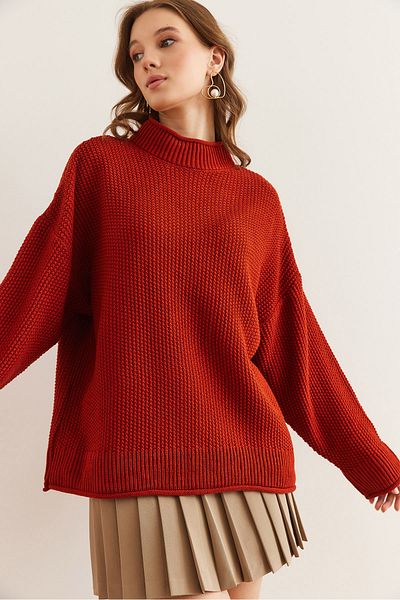 Olalook Women's Tile Collar Cuff Curved Honeycomb Knitwear Sweater Kzk- 19000825