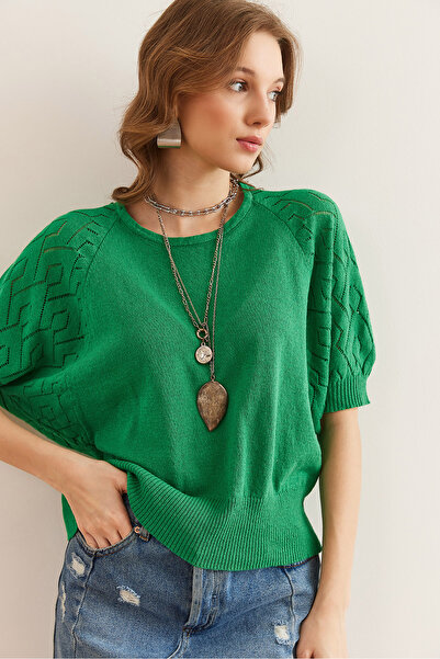 Olalook Γυναικεία Πλεκτή Μπλούζα με Πράσινο Μανίκι BLZ- 19002648
