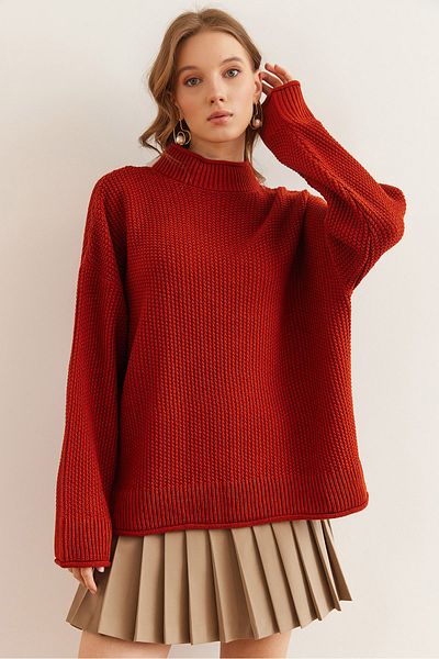Olalook Women's Tile Collar Cuff Curved Honeycomb Knitwear Sweater Kzk- 19000825