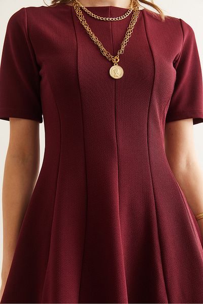 Olalook Damen Burgundy Piece Trend Mini Flared Dress ELB- 19002344
