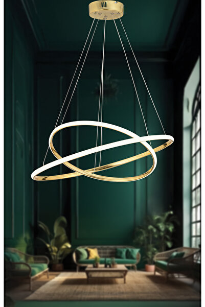 Dekorluna Bernardo 45x35 Büyük Çember Gold Modern Sarkıt Led Avize