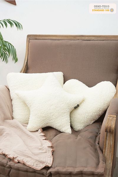 mordesign Set of 3, Teddy Fabric Soft Textured Decorative Pillow, Filled Gift Pillow (Square, Heart, Star)