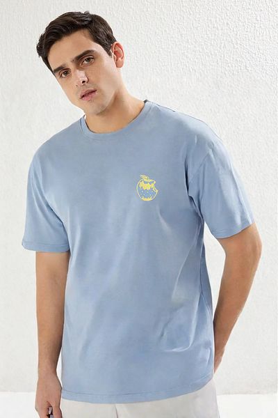 Trendyol Collection Μπλουζάκι από φρούτα με φαρδιά κοπή μπλε βαμβακερό - TMNSS25TS00030