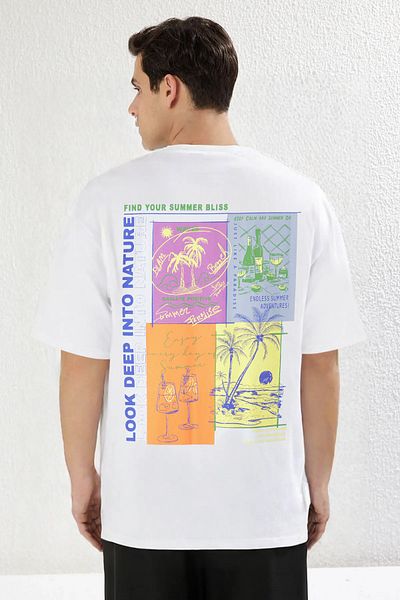 Trendyol Collection Βαμβακερό μπλουζάκι με στάμπα σε λευκή πλάτη - TMNSS25TS00046