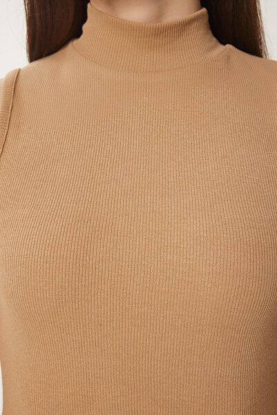 Happiness İstanbul Biscuit Black Rollkragenpullover für Damen, ärmellos, 2er-Pack, gestrickte Bluse GT00012