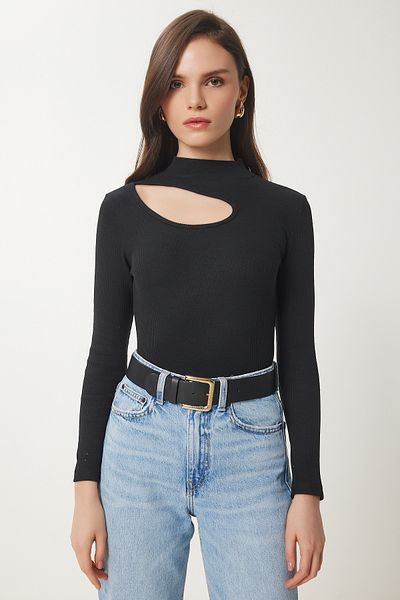 Happiness İstanbul Women's Black and White 2-Pack Cut Out Detailed Ribbed Knitted Blouse Gt00235